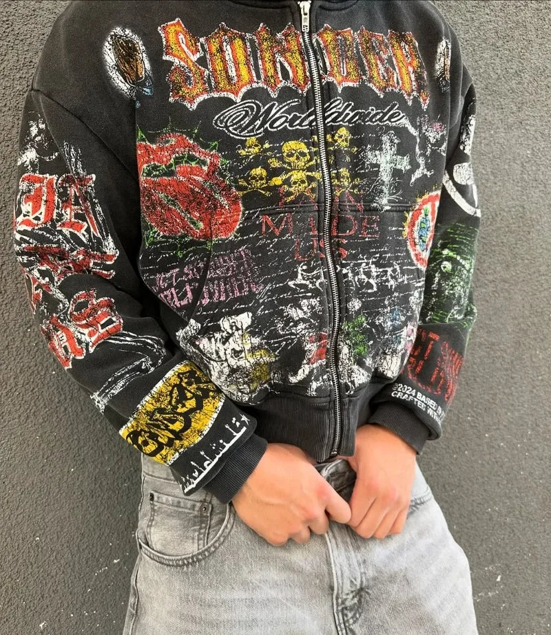 DARK VINTAGE MULTI-GRAPHIC HOODIE