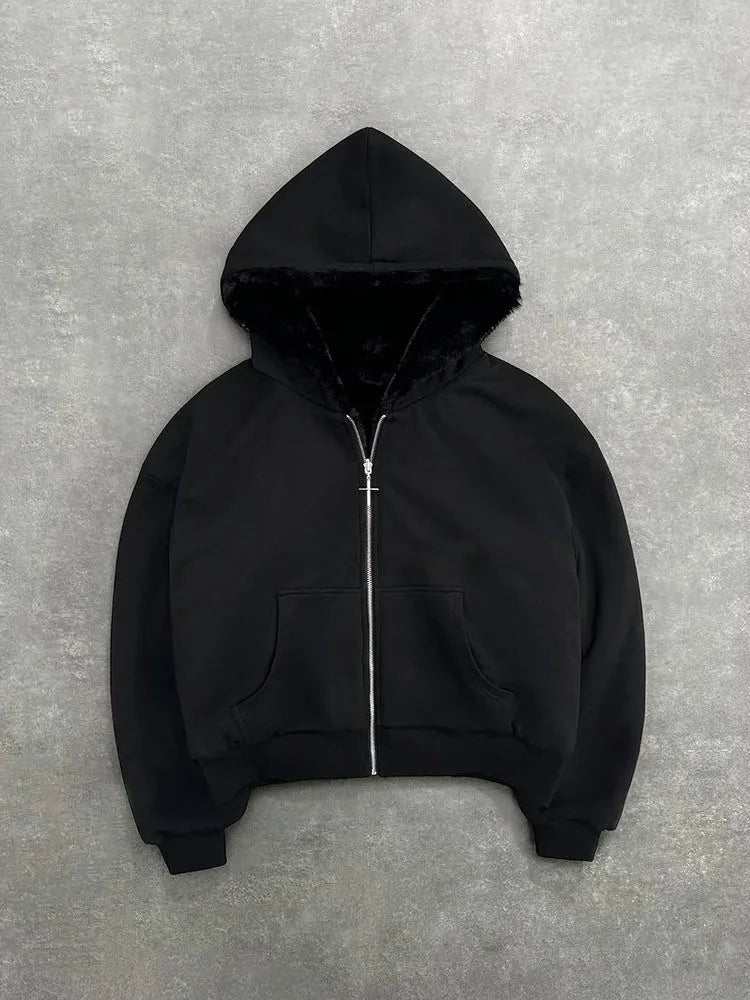 UNISEX GREY AND CREAM LEOPARD SKIN MULTI ZIP-UP HOODIE