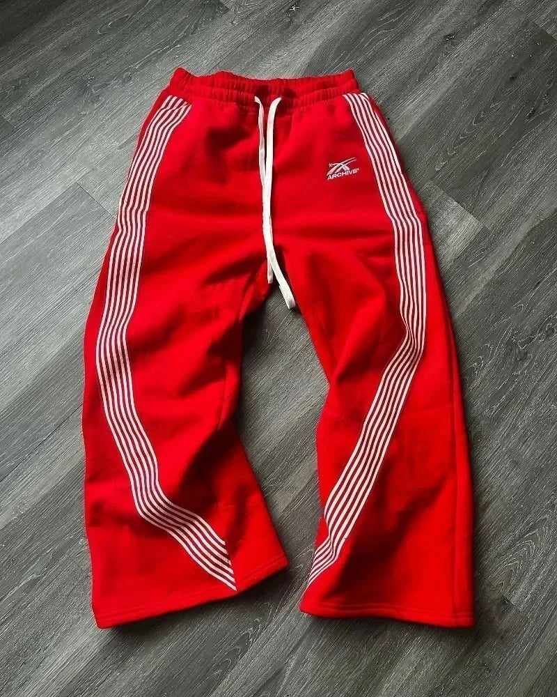 Archive Y2K Gray Tactical Joggers | Red