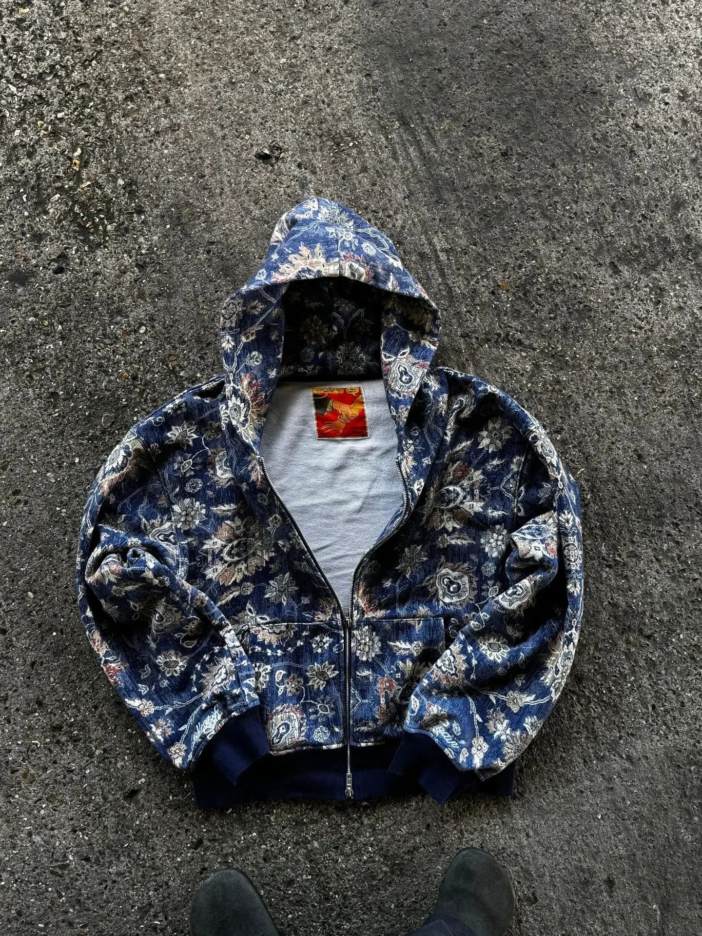 Y2K Floral Zip-Up Hoodie Unisex Loose Streetwear