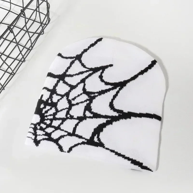 SPIDER WEB GRAPHIC KNIT BEANIE HAT
