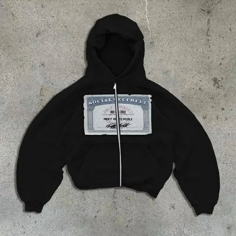 Y2K PROFIT MINDED PEOPLE GRAPHIC ZIP-UP HOODIE