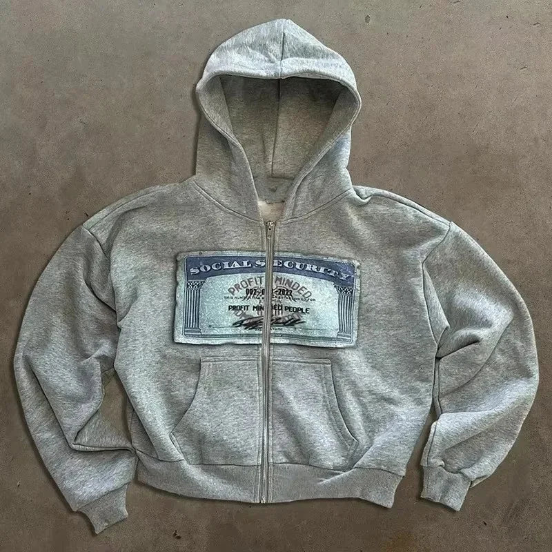 Y2K PROFIT MINDED PEOPLE GRAPHIC ZIP-UP HOODIE