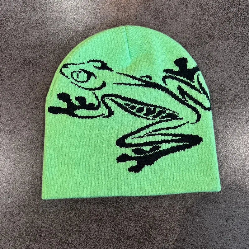 Tree Frog Print Beanie | Unisex Knit Skull Cap | Stretchy Cuffed Winter Hat for Men & Women | Outdoor Sports Streetwear