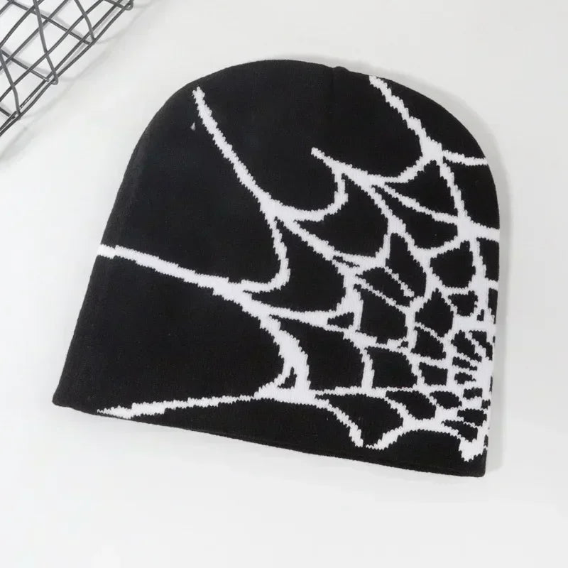 SPIDER WEB GRAPHIC KNIT BEANIE HAT