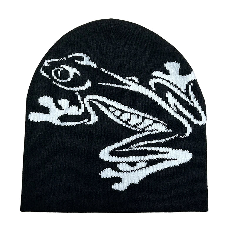 Tree Frog Print Beanie | Unisex Knit Skull Cap | Stretchy Cuffed Winter Hat for Men & Women | Outdoor Sports Streetwear