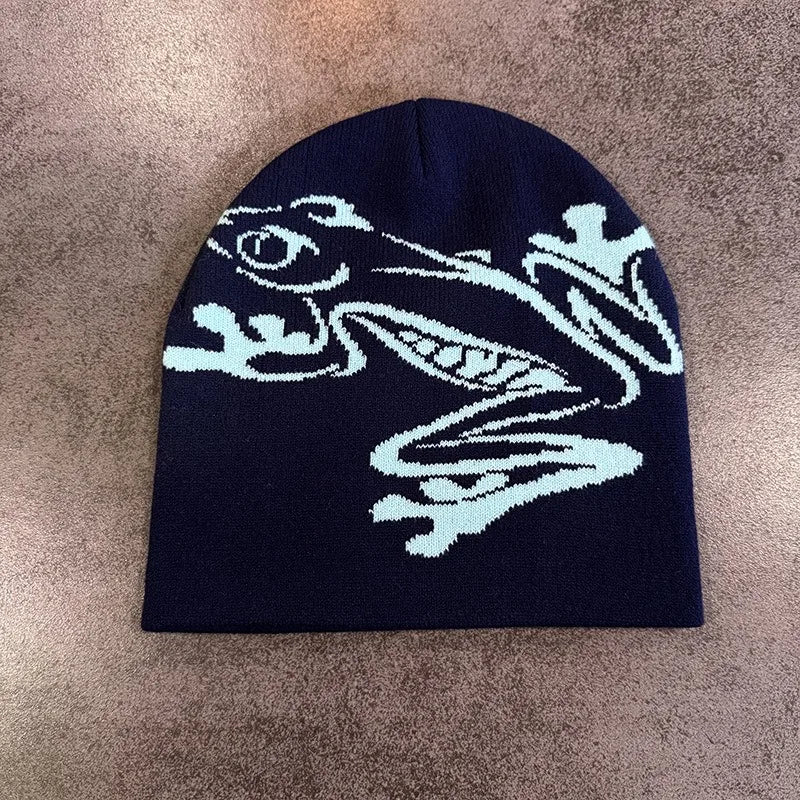 Tree Frog Print Beanie | Unisex Knit Skull Cap | Stretchy Cuffed Winter Hat for Men & Women | Outdoor Sports Streetwear