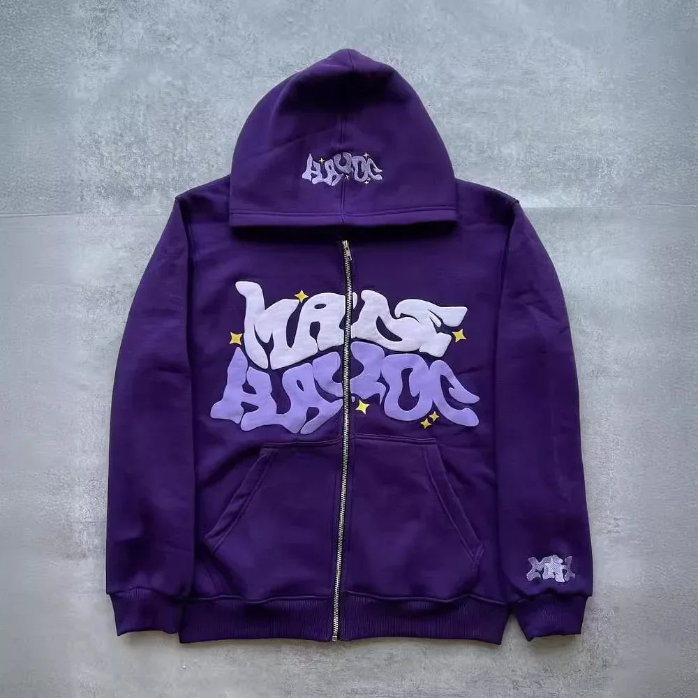 UNISEX RETRO PRINT ZIP-UP HOODIE