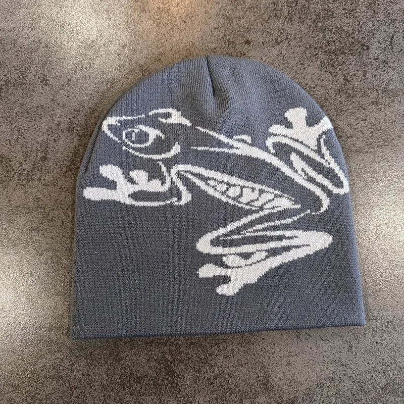 Tree Frog Print Beanie | Unisex Knit Skull Cap | Stretchy Cuffed Winter Hat for Men & Women | Outdoor Sports Streetwear