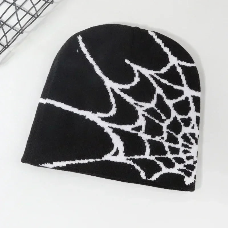 SPIDER WEB GRAPHIC KNIT BEANIE HAT