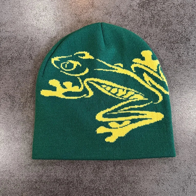 Tree Frog Print Beanie | Unisex Knit Skull Cap | Stretchy Cuffed Winter Hat for Men & Women | Outdoor Sports Streetwear
