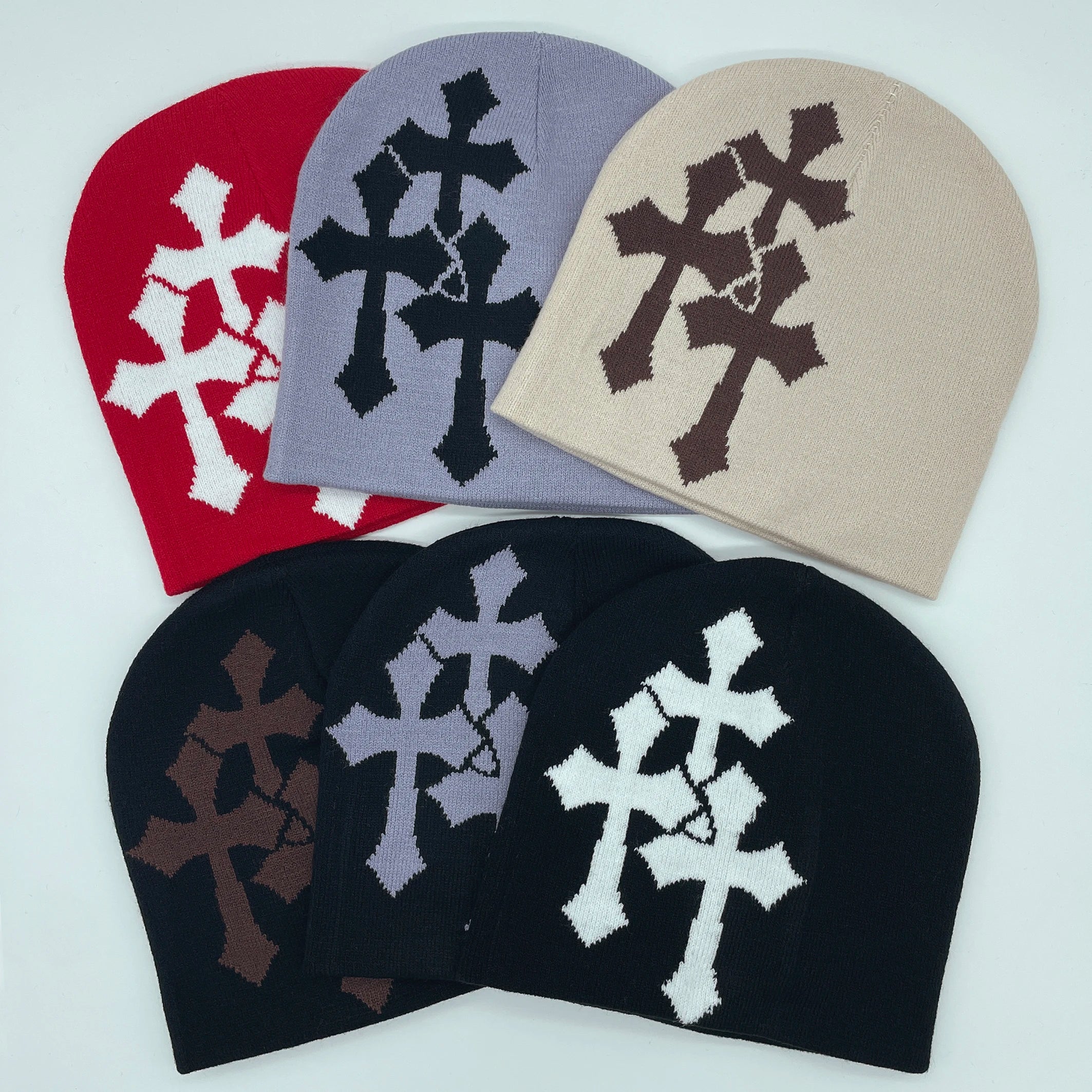 Y2K CRUCIFIX JACQUARD BEANIE