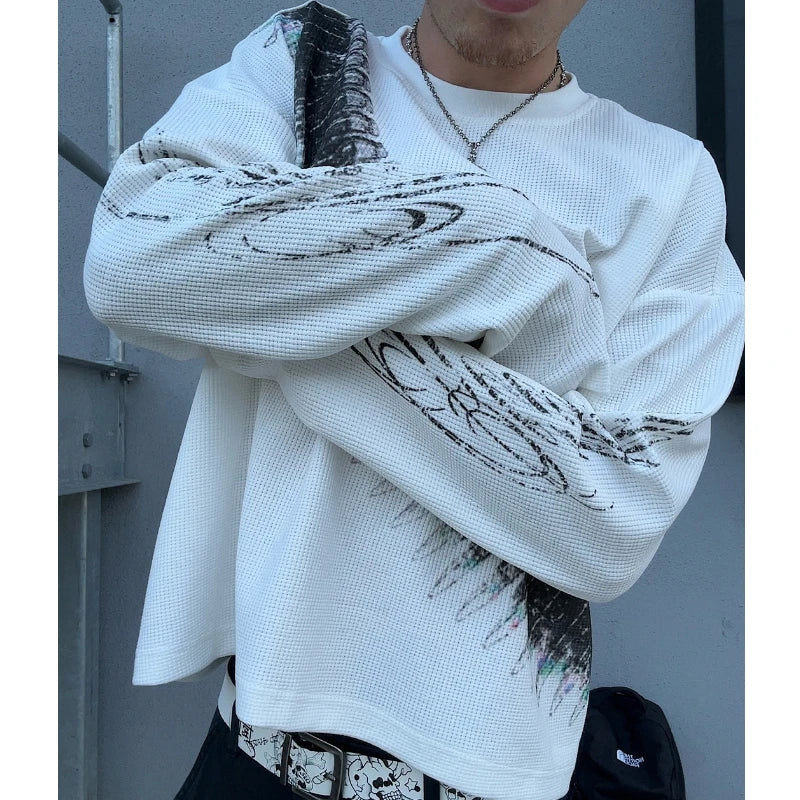 Y2K Bullet Letter Print Long Sleeve T-Shirt – Unisex Streetwear