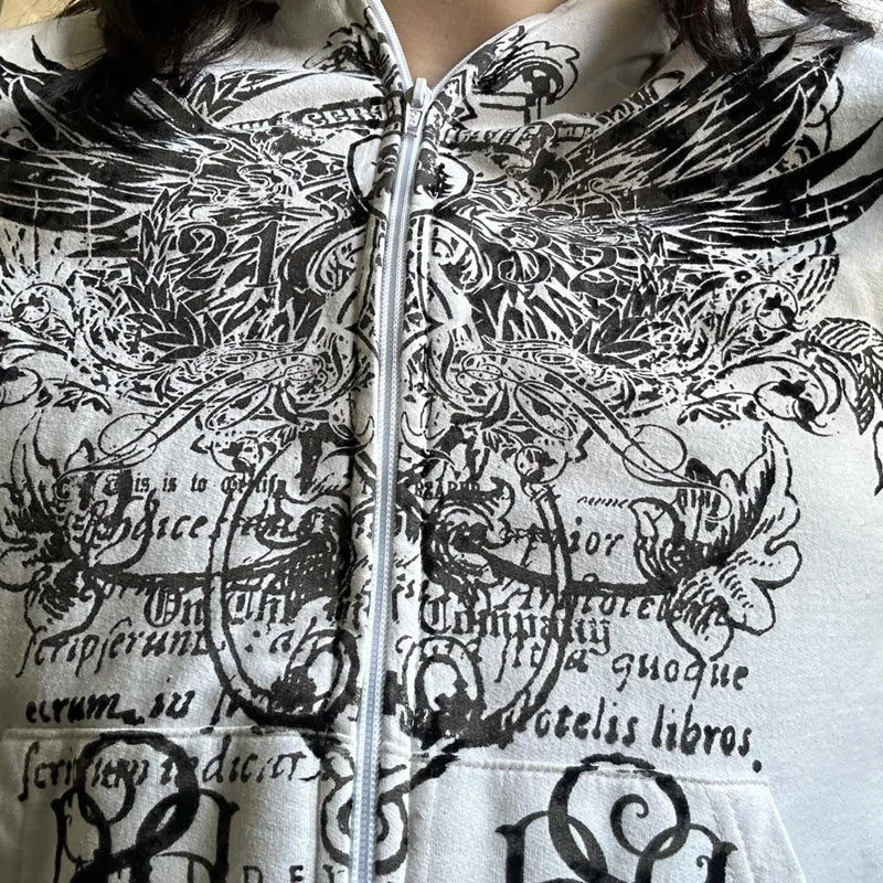 Y2K Vintage Mall Goth Hoodie – Wing Print Graphic Sweatshirt