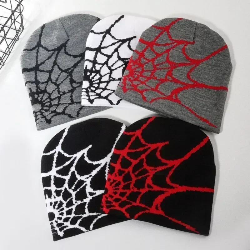 SPIDER WEB GRAPHIC KNIT BEANIE HAT