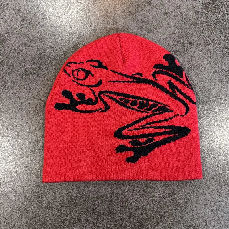 Tree Frog Print Beanie | Unisex Knit Skull Cap | Stretchy Cuffed Winter Hat for Men & Women | Outdoor Sports Streetwear