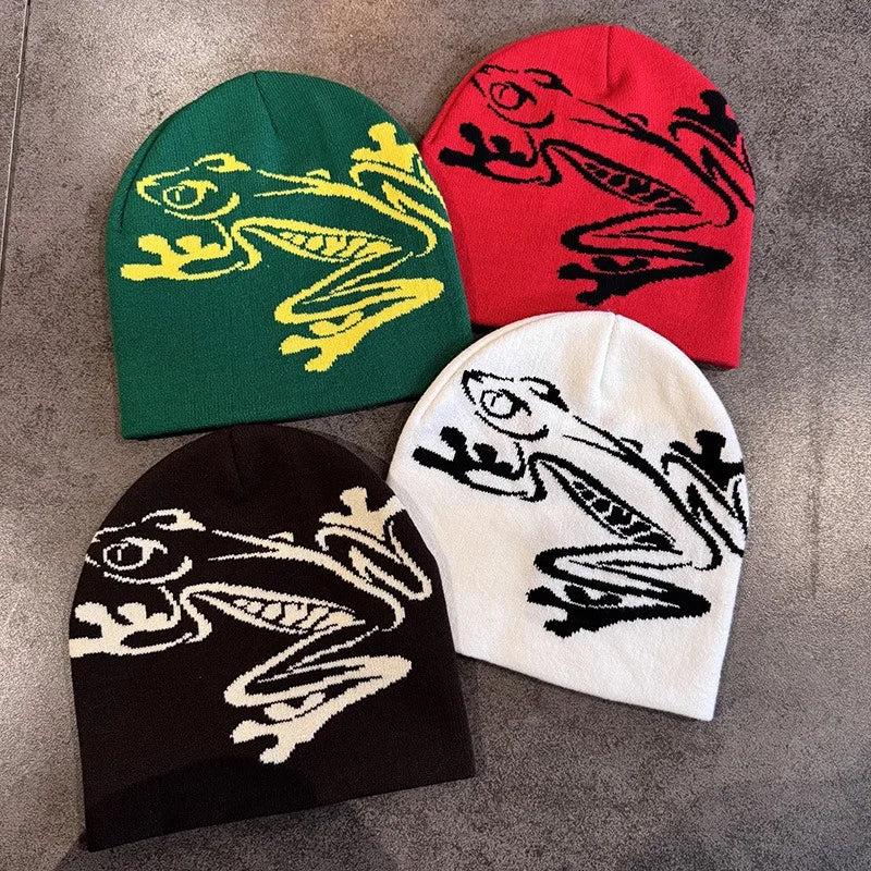 Tree Frog Print Beanie | Unisex Knit Skull Cap | Stretchy Cuffed Winter Hat for Men & Women | Outdoor Sports Streetwear