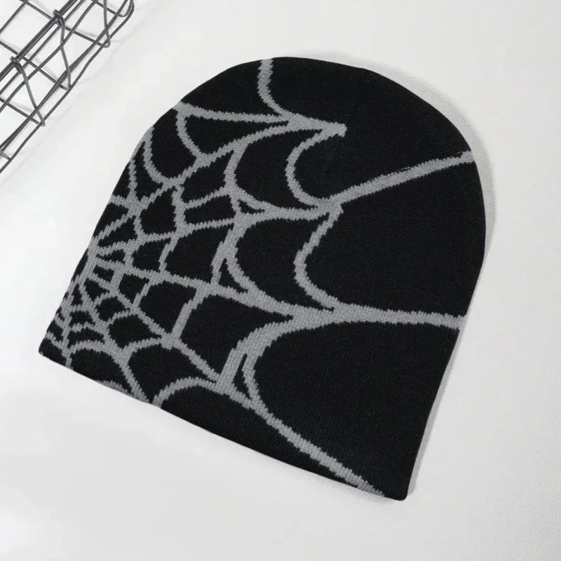 SPIDER WEB GRAPHIC KNIT BEANIE HAT