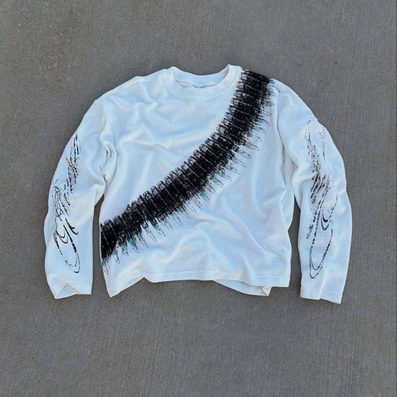 Y2K Bullet Letter Print Long Sleeve T-Shirt – Unisex Streetwear