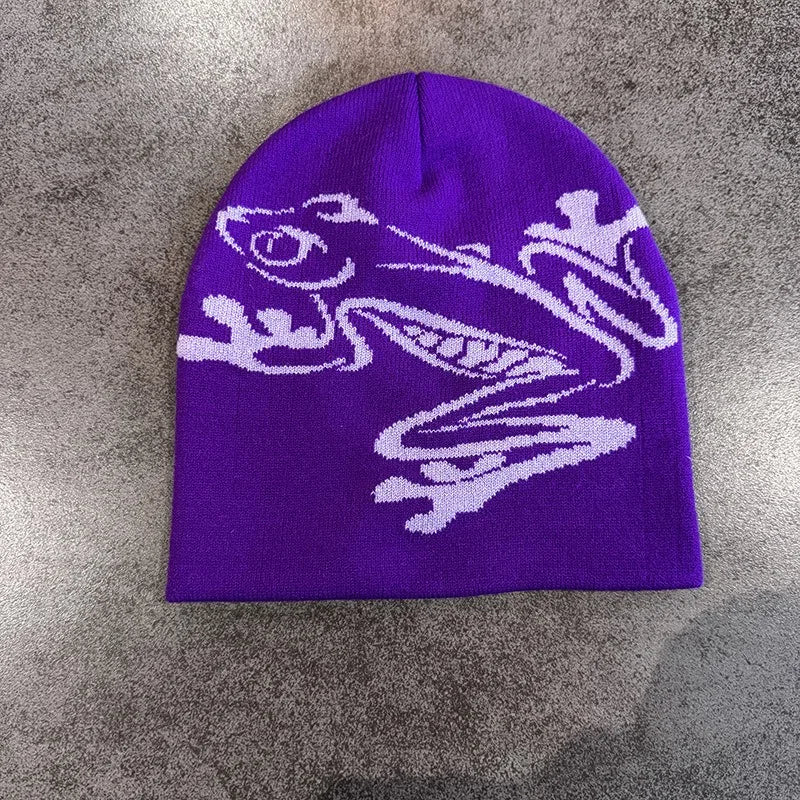 Tree Frog Print Beanie | Unisex Knit Skull Cap | Stretchy Cuffed Winter Hat for Men & Women | Outdoor Sports Streetwear