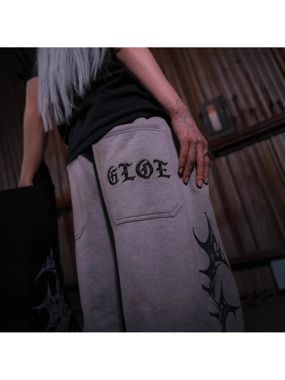 UNISEX GRAY AND CREAM Y2K GRAPHIC JOGGERS