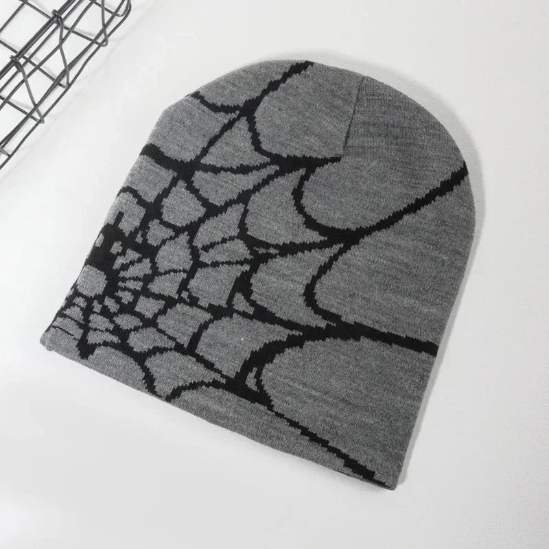 SPIDER WEB GRAPHIC KNIT BEANIE HAT