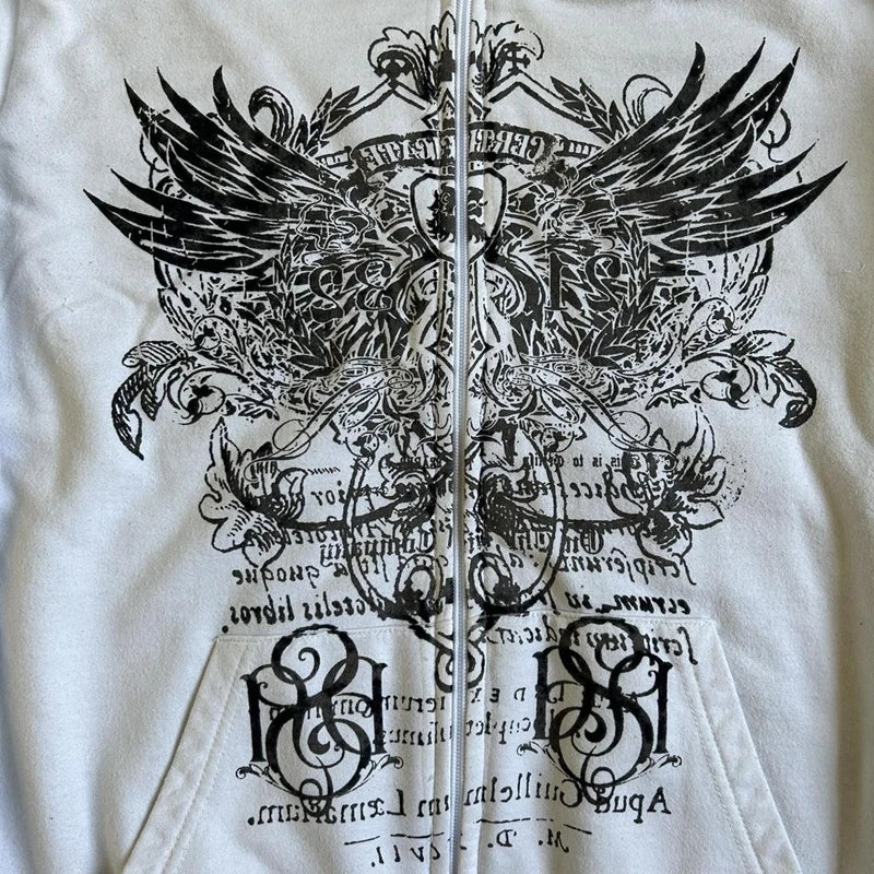 Y2K Vintage Mall Goth Hoodie – Wing Print Graphic Sweatshirt