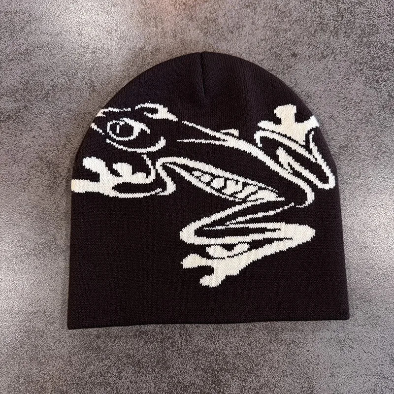 Tree Frog Print Beanie | Unisex Knit Skull Cap | Stretchy Cuffed Winter Hat for Men & Women | Outdoor Sports Streetwear