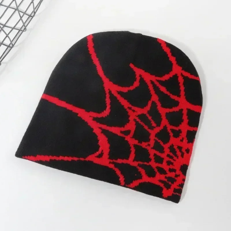 SPIDER WEB GRAPHIC KNIT BEANIE HAT