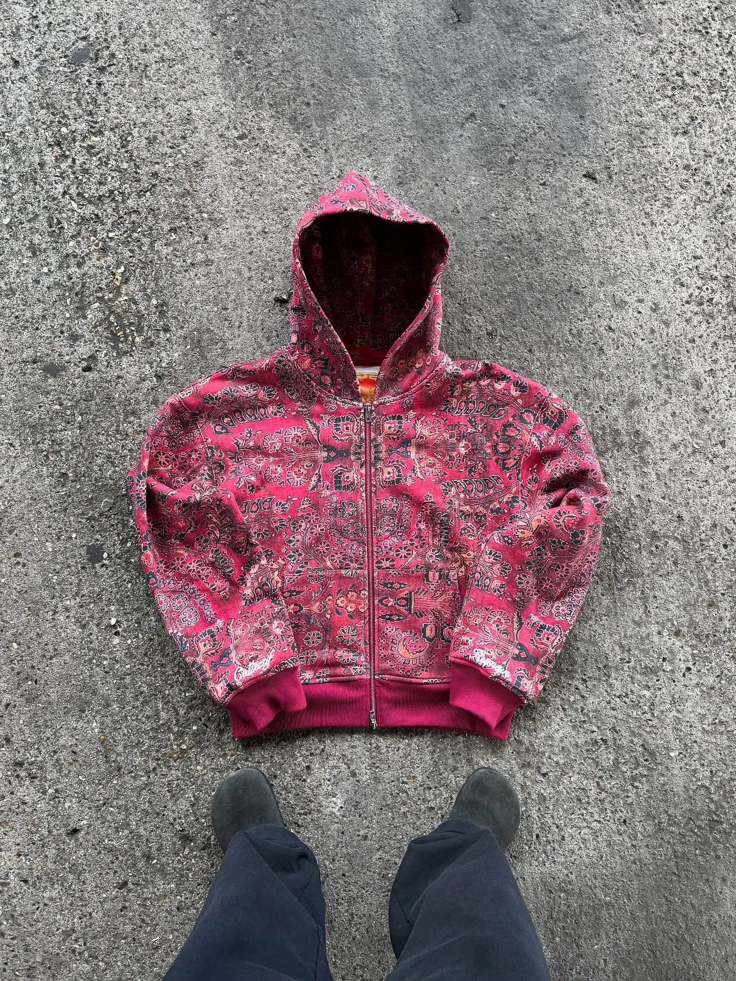 Y2K Floral Zip-Up Hoodie Unisex Loose Streetwear