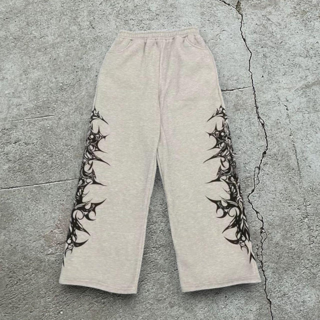 UNISEX GRAY AND CREAM Y2K GRAPHIC JOGGERS