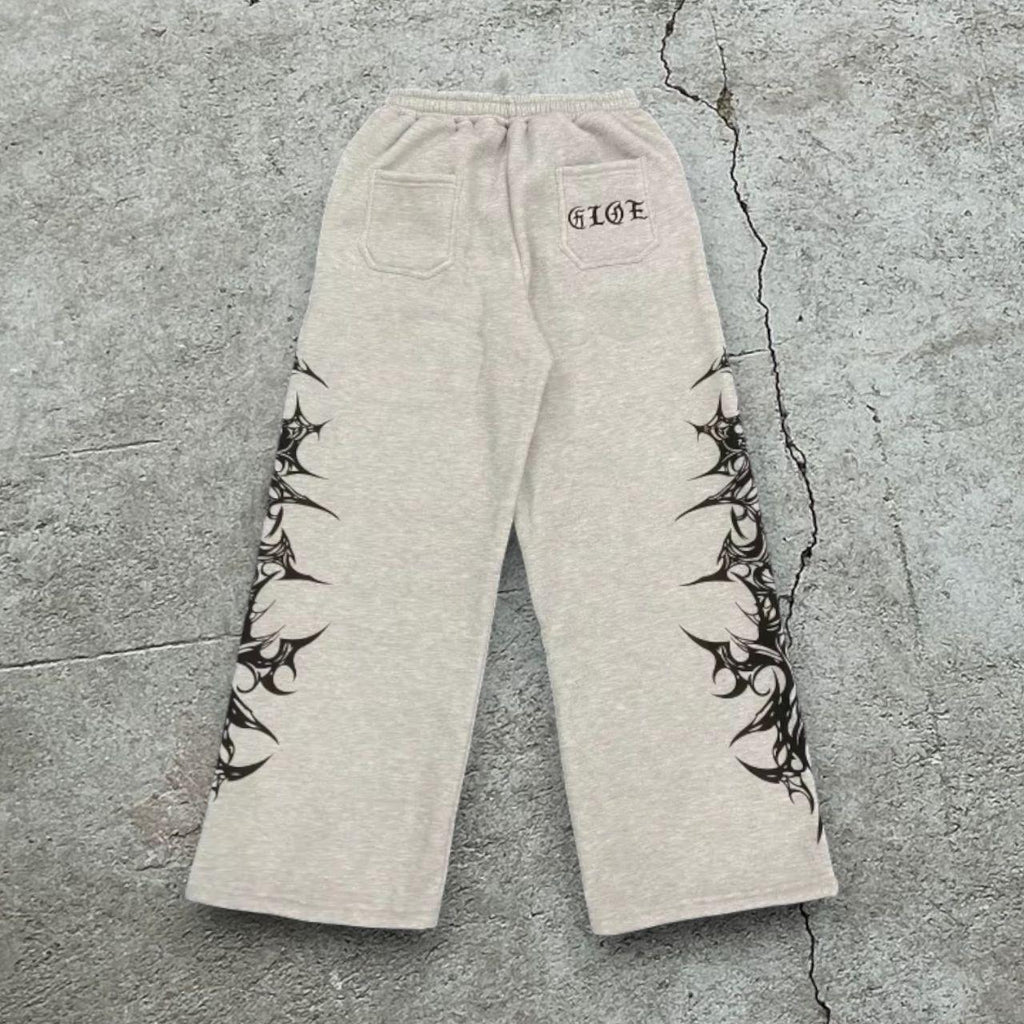 UNISEX GRAY AND CREAM Y2K GRAPHIC JOGGERS